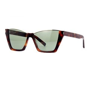 SAINT LAURENT WOMEN’S CAT EYE SUNGLASSES, TORTOISE & GREEN, GOLD RIM